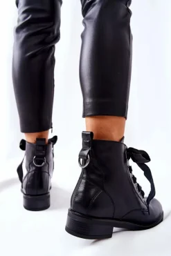 Evento Botki Sznurowane|Czarne Botki*Botki Z Ozdobnym Wiązaniem Czarne Tayah