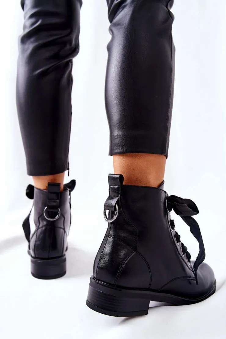 Evento Botki Sznurowane|Czarne Botki*Botki Z Ozdobnym Wiązaniem Czarne Tayah