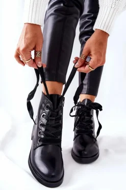 Evento Botki Sznurowane|Czarne Botki*Botki Z Ozdobnym Wiązaniem Czarne Tayah