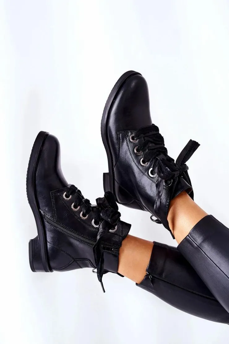 Evento Botki Sznurowane|Czarne Botki*Botki Z Ozdobnym Wiązaniem Czarne Tayah