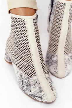 Best Maciejka Botki Z Plecionki Na Obcasie 04937-03 Popiel