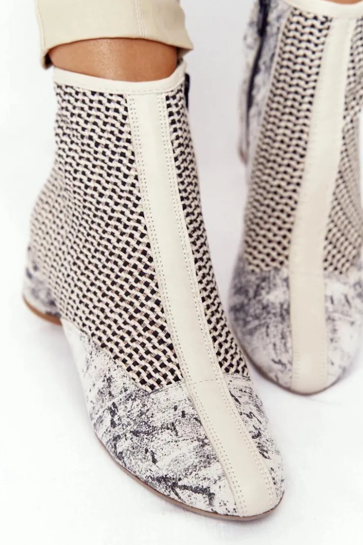 Best Maciejka Botki Z Plecionki Na Obcasie 04937-03 Popiel