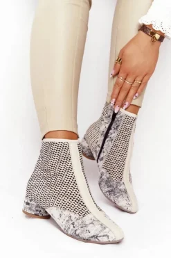 Best Maciejka Botki Z Plecionki Na Obcasie 04937-03 Popiel