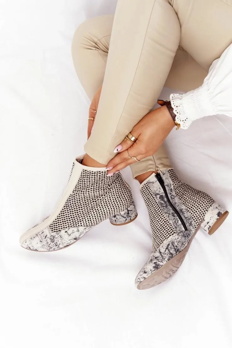 Best Maciejka Botki Z Plecionki Na Obcasie 04937-03 Popiel