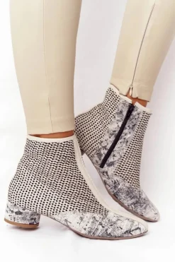 Best Maciejka Botki Z Plecionki Na Obcasie 04937-03 Popiel