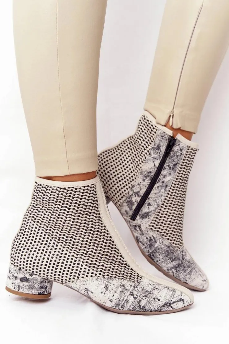 Best Maciejka Botki Z Plecionki Na Obcasie 04937-03 Popiel