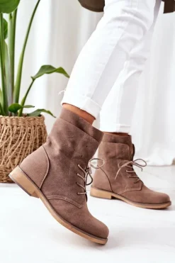 Damskie Boto Botki Z Podwójną Cholewką Jasny Brąz Violetta