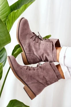 Boto Botki Sznurowane|Czarne Botki*Botki Z Podwójną Cholewką Szare Violetta