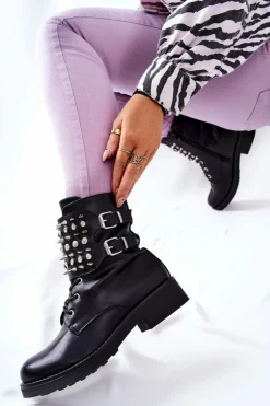 Best Boto Botki Z Ćwiekami Na Suwak Czarne Laurena