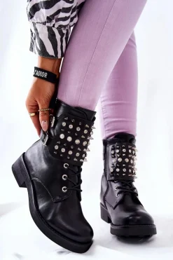 Best Boto Botki Z Ćwiekami Na Suwak Czarne Laurena