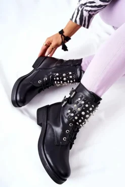 Best Boto Botki Z Ćwiekami Na Suwak Czarne Laurena