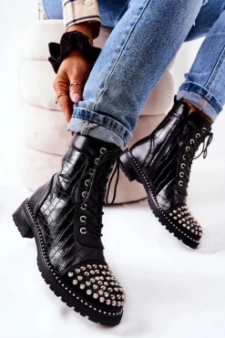 Boto Botki Z Ćwiekami Na Suwak Czarne Sorela