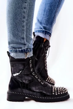 Boto Botki Z Ćwiekami Na Suwak Czarne Sorela