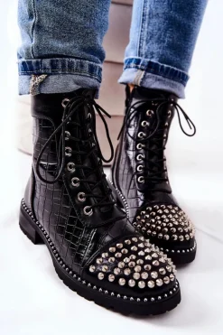 Boto Botki Z Ćwiekami Na Suwak Czarne Sorela