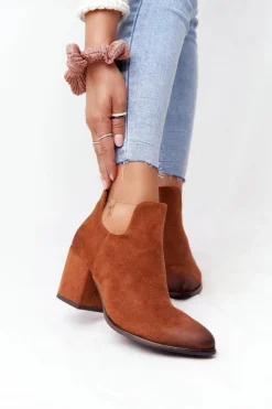 Damskie Buty damskie Vinceza Botki Z Wycięciami Na Słupku Vinceza 21-10558 Camel