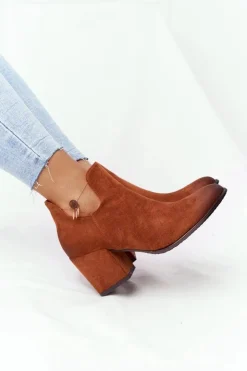 Damskie Buty damskie Vinceza Botki Z Wycięciami Na Słupku Vinceza 21-10558 Camel