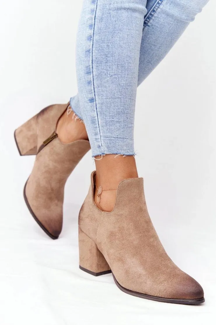 Buty damskie Vinceza Botki Wiosenne|Botki Na Słupku*Botki Z Wycięciami Na Słupku Vinceza 21-10558 Beżowe