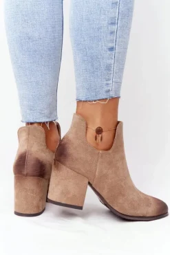 Buty damskie Vinceza Botki Wiosenne|Botki Na Słupku*Botki Z Wycięciami Na Słupku Vinceza 21-10558 Beżowe