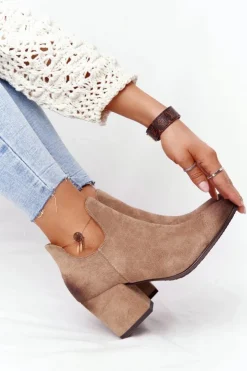 Buty damskie Vinceza Botki Wiosenne|Botki Na Słupku*Botki Z Wycięciami Na Słupku Vinceza 21-10558 Beżowe