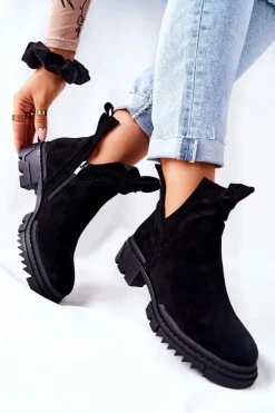 Damskie Boto Botki Z Wycięciem Na Suwak Czarne Corano