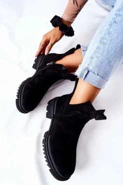 Damskie Boto Botki Z Wycięciem Na Suwak Czarne Corano