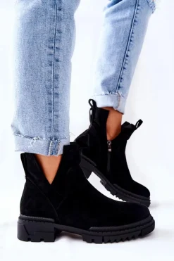 Damskie Boto Botki Z Wycięciem Na Suwak Czarne Corano