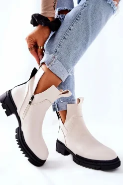 Discount Boto Botki Z Wycięciem Na Suwak Białe Corano