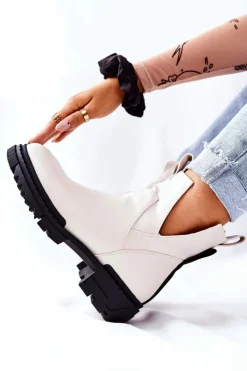 Discount Boto Botki Z Wycięciem Na Suwak Białe Corano