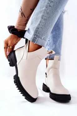 Discount Boto Botki Z Wycięciem Na Suwak Białe Corano