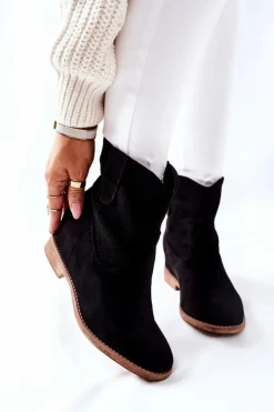 Outlet Boto Botki Zamszowe Czarne Polon