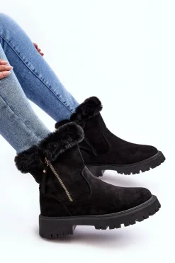 Evento Botki Ocieplane|Damskie Trapery*Botki Zamszowe Damskie Z Futerkiem Czarne Hasiva Czarny