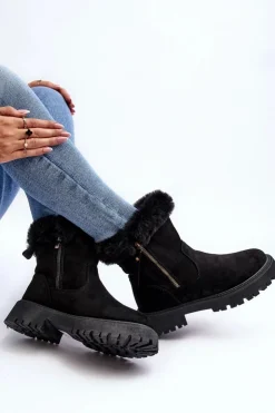 Evento Botki Ocieplane|Damskie Trapery*Botki Zamszowe Damskie Z Futerkiem Czarne Hasiva Czarny