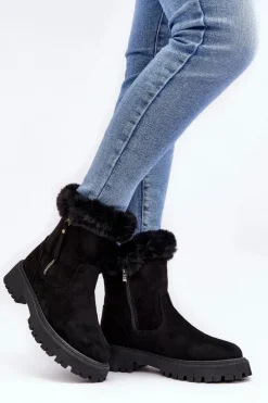 Evento Botki Ocieplane|Damskie Trapery*Botki Zamszowe Damskie Z Futerkiem Czarne Hasiva Czarny
