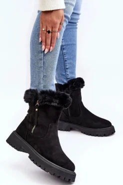 Evento Botki Ocieplane|Damskie Trapery*Botki Zamszowe Damskie Z Futerkiem Czarne Hasiva Czarny