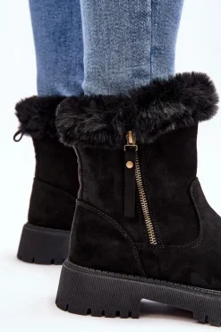 Evento Botki Ocieplane|Damskie Trapery*Botki Zamszowe Damskie Z Futerkiem Czarne Hasiva Czarny