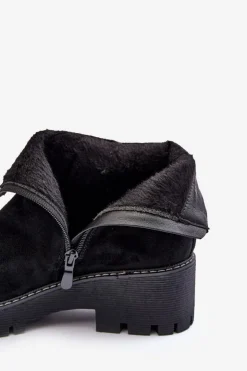 Damskie Boto Botki Zamszowe Na Płaskim Obcasie Ocieplane Czarne Neafgi