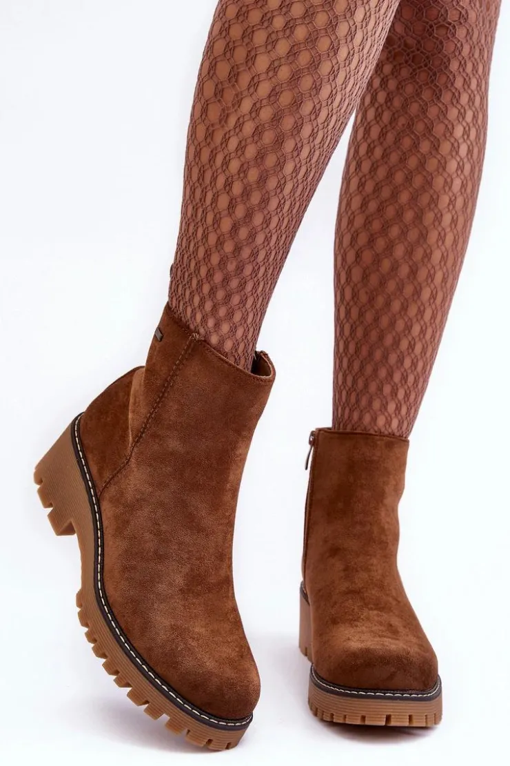 Boto Botki Zimowe Damskie|Brązowe I Beżowe Botki*Botki Zamszowe Na Płaskim Obcasie Ocieplane Brązowe Neafgi