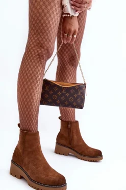 Boto Botki Zimowe Damskie|Brązowe I Beżowe Botki*Botki Zamszowe Na Płaskim Obcasie Ocieplane Brązowe Neafgi