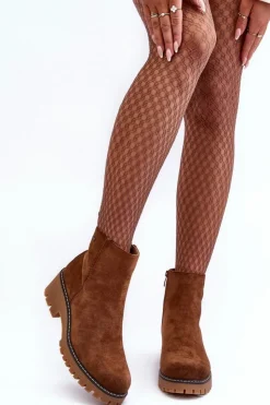 Boto Botki Zimowe Damskie|Brązowe I Beżowe Botki*Botki Zamszowe Na Płaskim Obcasie Ocieplane Brązowe Neafgi