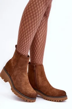 Boto Botki Zimowe Damskie|Brązowe I Beżowe Botki*Botki Zamszowe Na Płaskim Obcasie Ocieplane Brązowe Neafgi