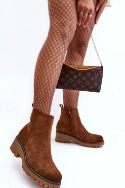 Boto Botki Zimowe Damskie|Brązowe I Beżowe Botki*Botki Zamszowe Na Płaskim Obcasie Ocieplane Brązowe Neafgi