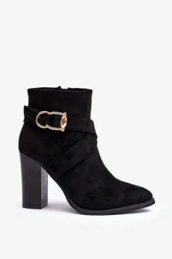 Boto Botki Na Słupku|Czarne Botki*Botki Zamszowe Na Słupku Z Klamrą Czarne Eftane