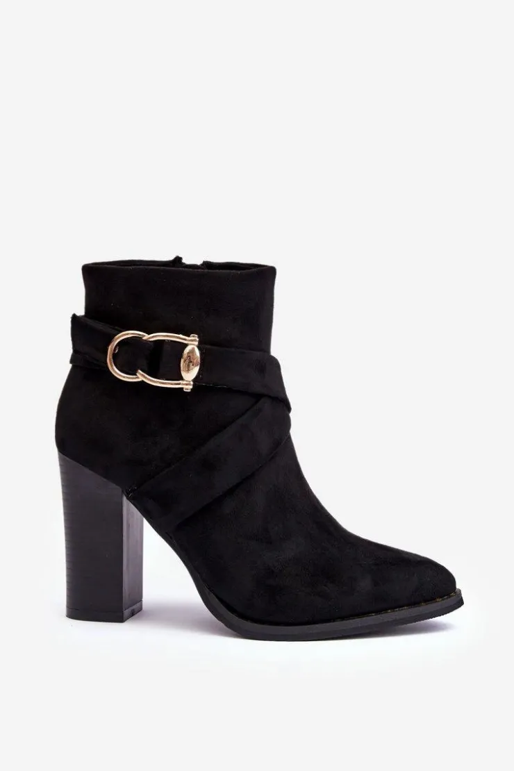 Boto Botki Na Słupku|Czarne Botki*Botki Zamszowe Na Słupku Z Klamrą Czarne Eftane