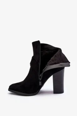 Boto Botki Na Słupku|Czarne Botki*Botki Zamszowe Na Słupku Z Klamrą Czarne Eftane