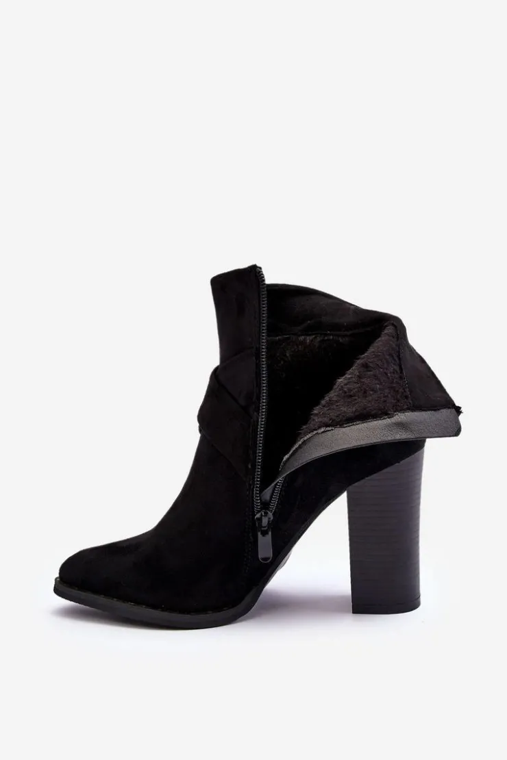 Boto Botki Na Słupku|Czarne Botki*Botki Zamszowe Na Słupku Z Klamrą Czarne Eftane