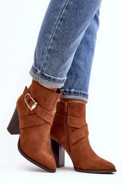 Clearance Boto Botki Zamszowe Na Słupku Z Klamrą Camel Eftane