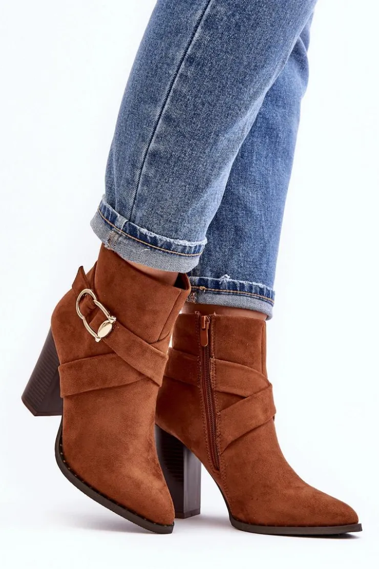 Clearance Boto Botki Zamszowe Na Słupku Z Klamrą Camel Eftane