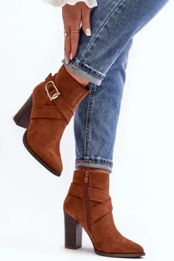 Clearance Boto Botki Zamszowe Na Słupku Z Klamrą Camel Eftane