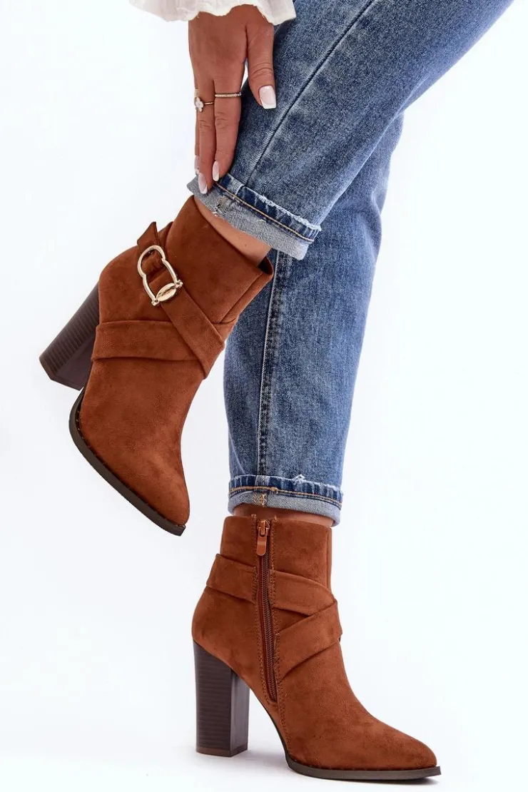 Clearance Boto Botki Zamszowe Na Słupku Z Klamrą Camel Eftane