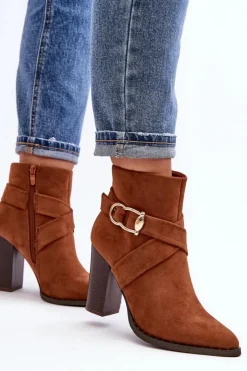 Clearance Boto Botki Zamszowe Na Słupku Z Klamrą Camel Eftane